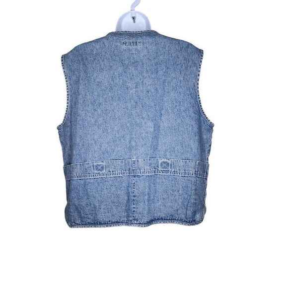 Vintage 80s Denim Vest Pockets Womens Size L Blue Zip Front - Picture 6 of 8